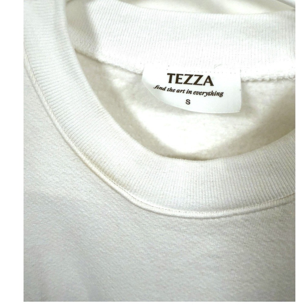 Tezza Your Life Is Art Crewneck Sweatshirt Small White Graphic Pullover - Picture 3 of 4